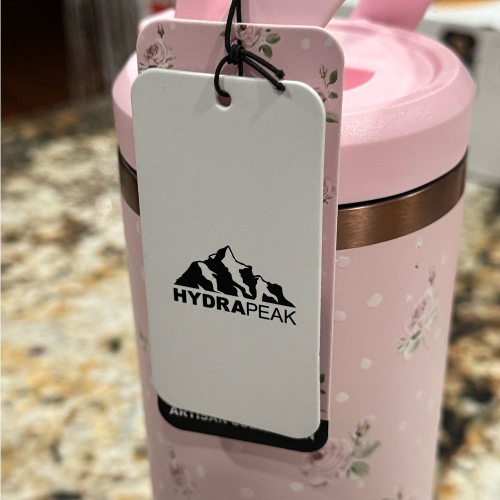 Hydrapeak 40 oz Pink Floral Insulated Tumbler w/ Handle & Straw | New - Picture 3 of 3
